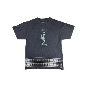 Black Scale Mens Medium Praying Skeleton Pentagram Upside Down Cross Black Shirt